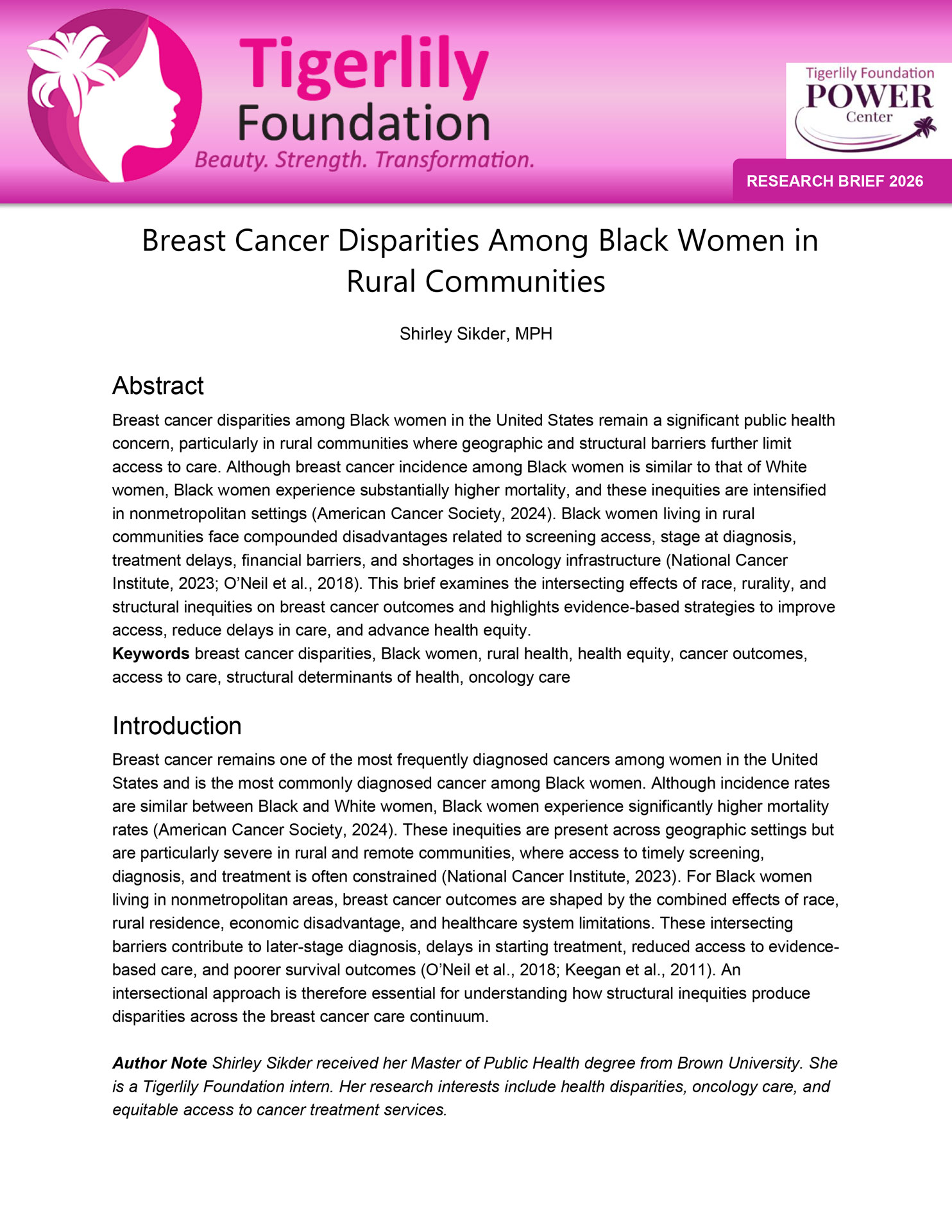 Breast Cancer Disparities Among Black Women in Rural Communities